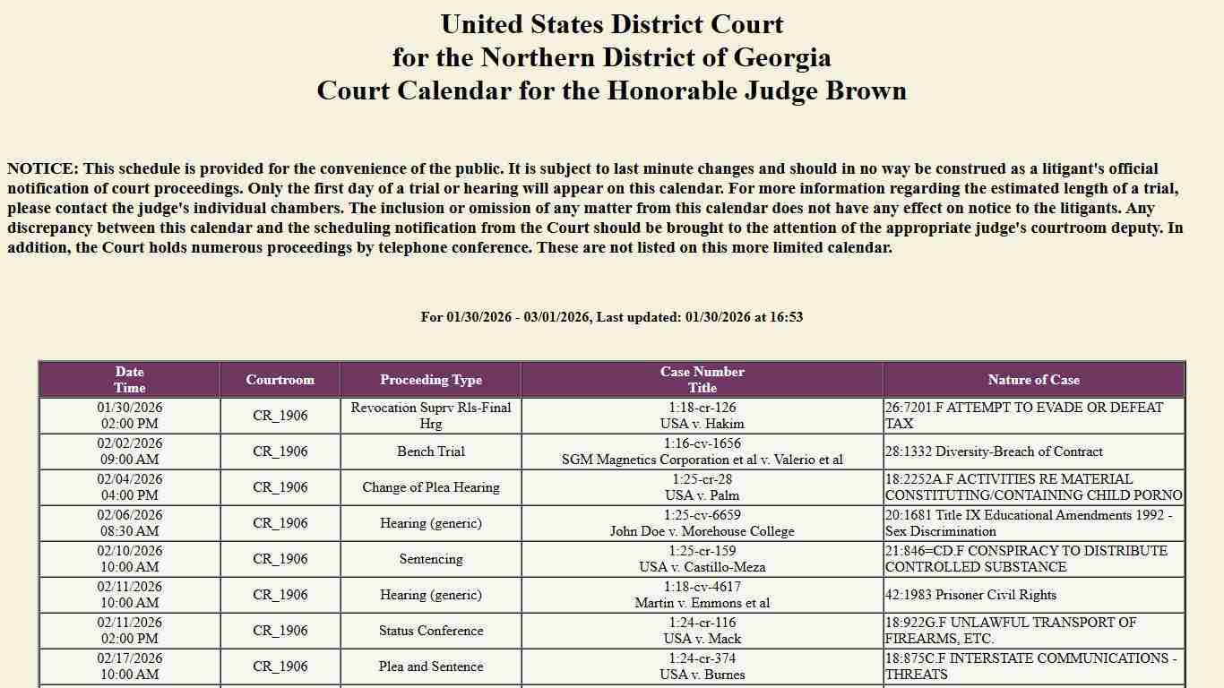 Court Calendar