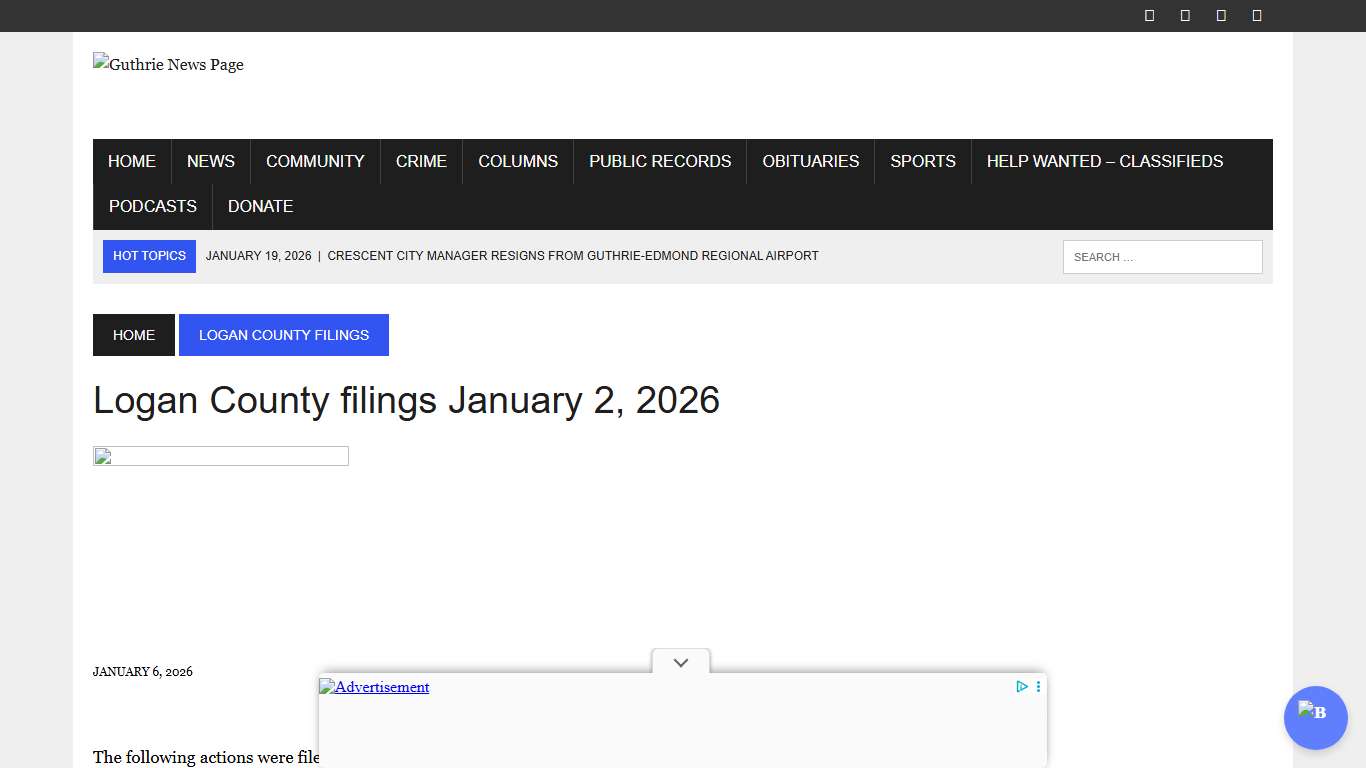 Logan County filings January 2, 2026 – Guthrie News Page